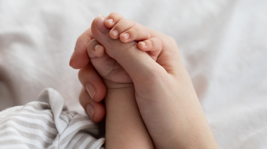 子どもの小さな手を包み込む親の手